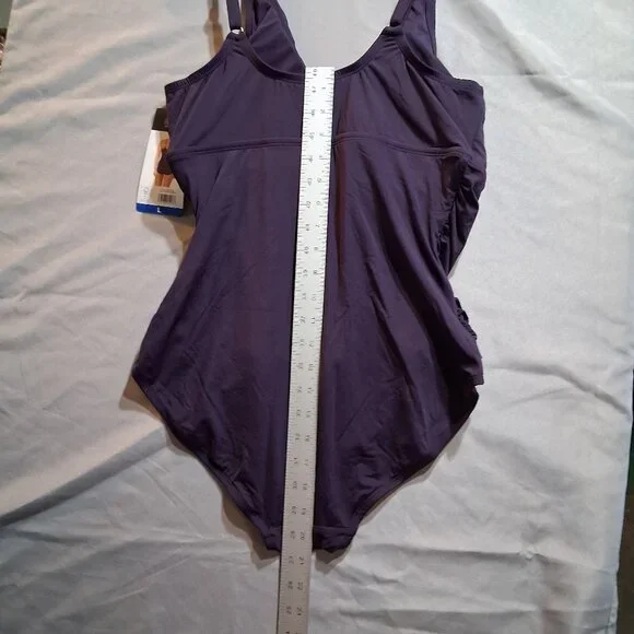 Lands' End Dark Purple Ruched Swimsuit - Picture 3 of 12